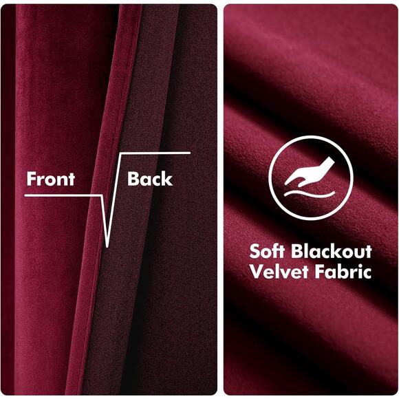 New Burgundy Velvet Thermal Blackout Curtains - 2 Panels (52 x 96) - Picture 2 of 5